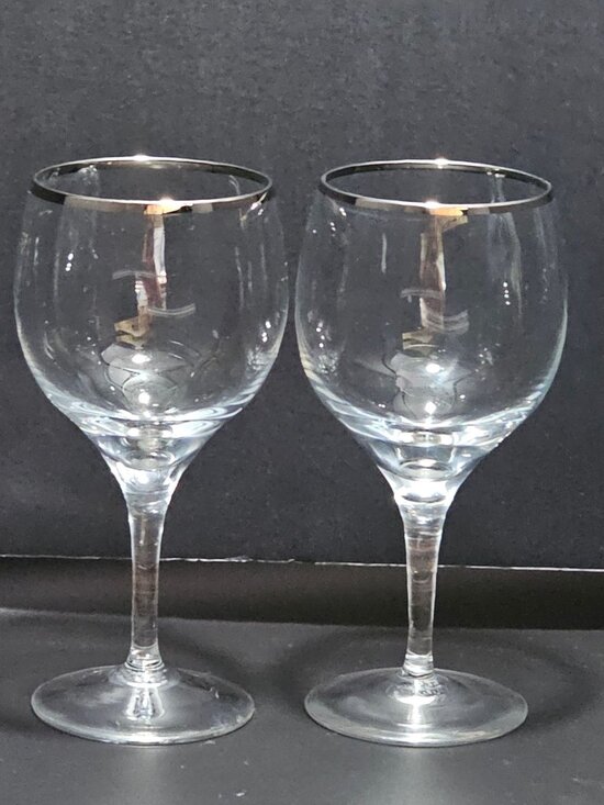 Lenox Other - 2 Lenox Weatherly Wine Glasses platinum rim vintage silver 6" USA elegant 6oz